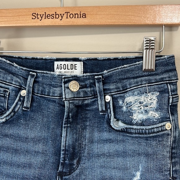 AGOLDE Sophie Crop Mid Wash Distressed Jeans Womens Designer Size 26 - Picture 5 of 14